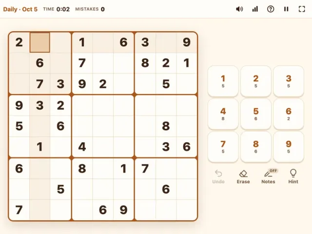 Daily Sudoku puzzle of the day with streak counter
