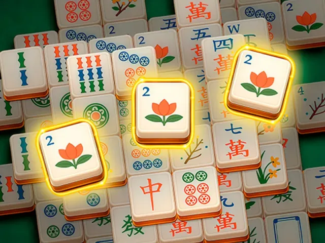 Grand Mahjong Connect board of mahjong tiles with three matching flower tiles highlighted