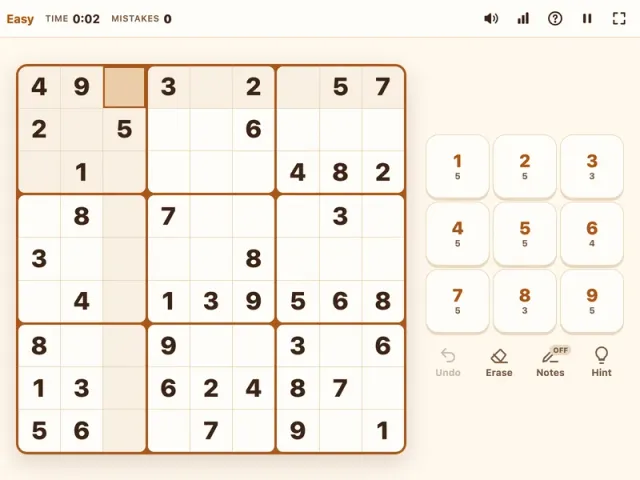 Easy Sudoku grid with many starting numbers filled in