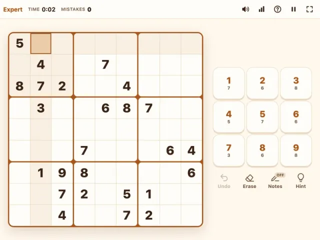 Expert Sudoku grid with very few starting numbers